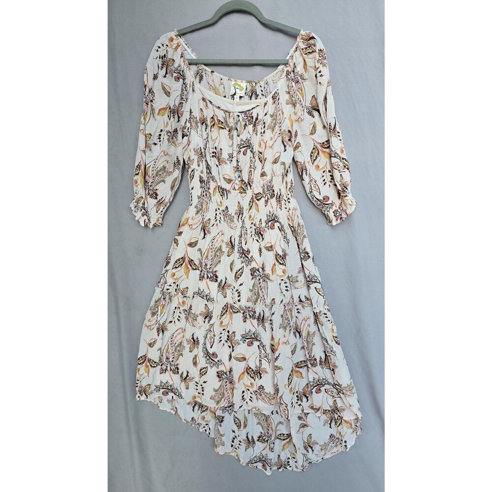 Fig And Flower Dress Womens Medium Paisley Smocked Hi Low Boho Peasant Style